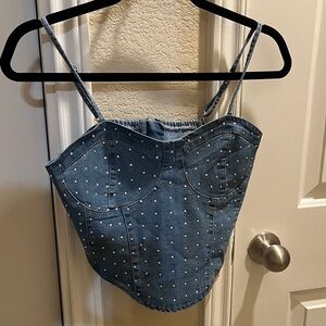 SHEIN Blue Denim Studded Crop Top